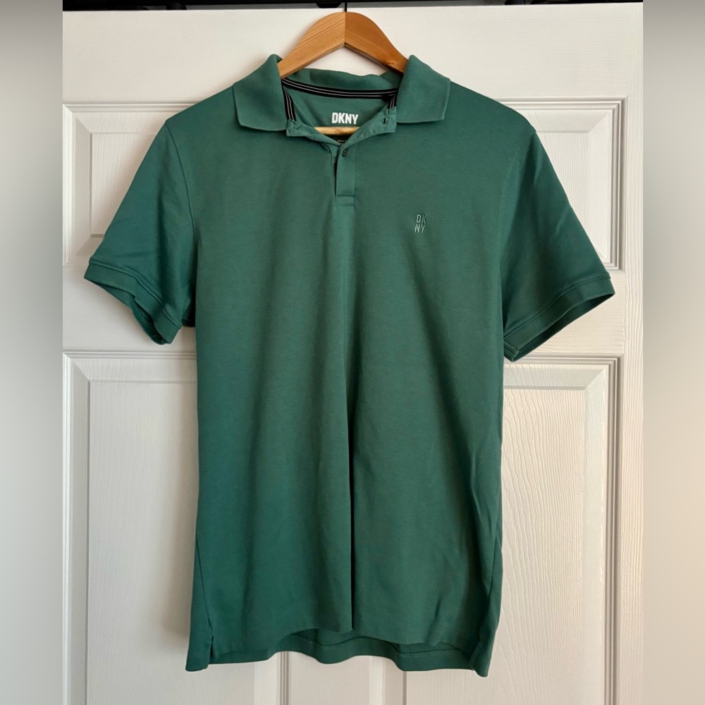 Men’s Sea Green DKNY No Curl Collar Soft Polo Short Sleeve Shirt